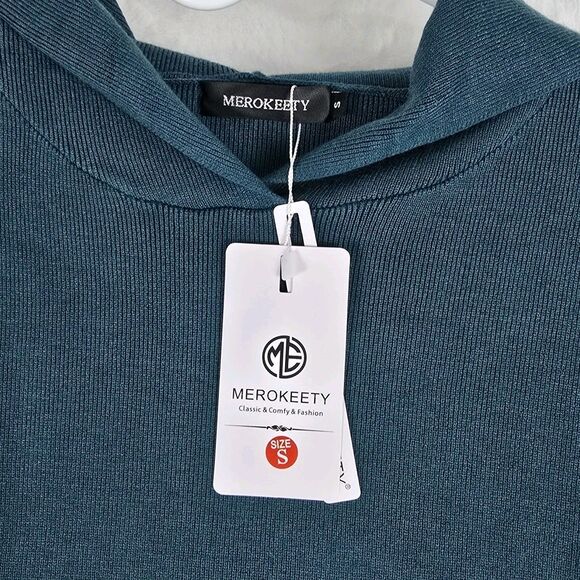 Merokeety Pullover Hoodie Sweatshirt Women Small Teal Blue Kangroo Pocket Soft - Picture 5 of 7